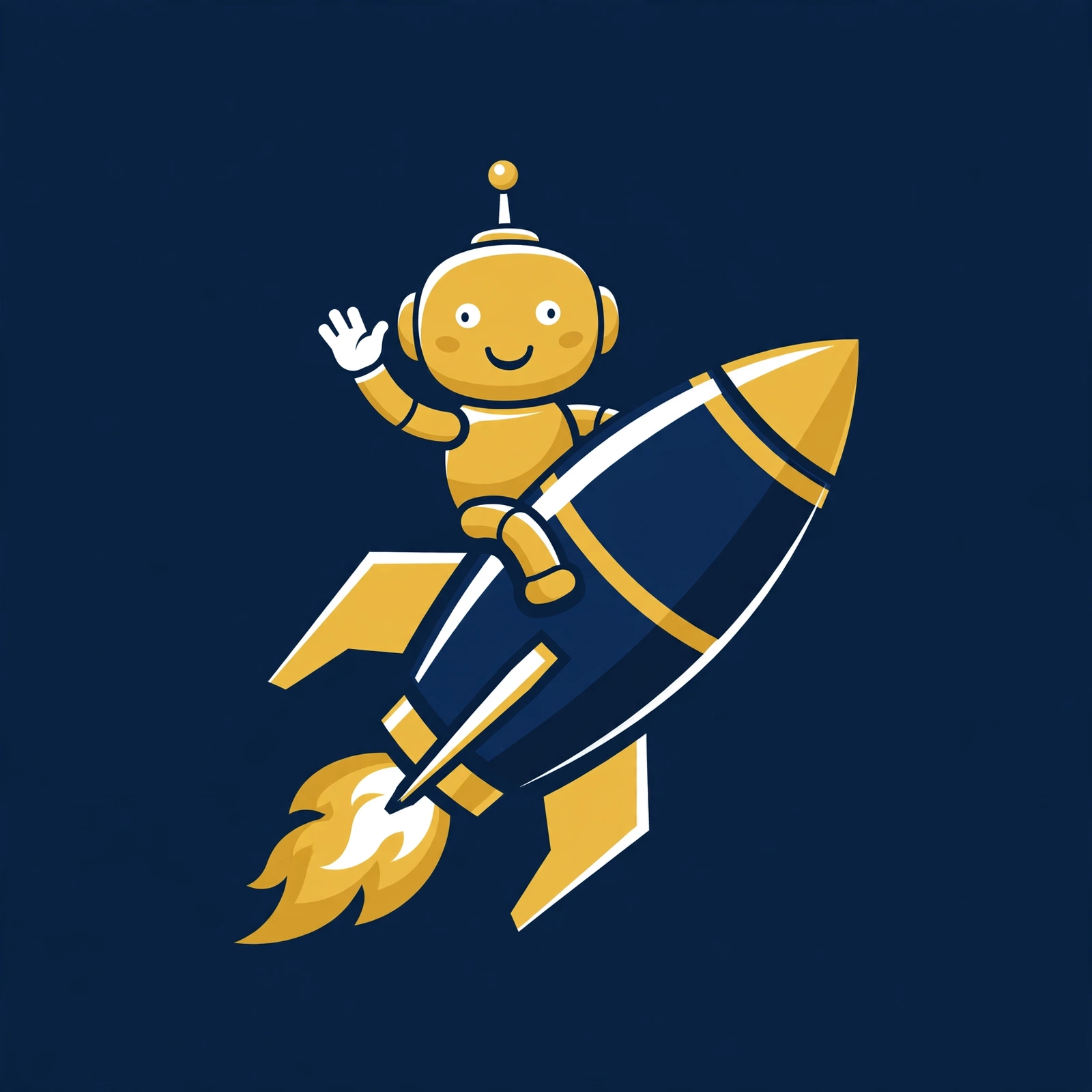 The TSN Rocket Growth mascot — a tiny gold robot riding a navy rocket